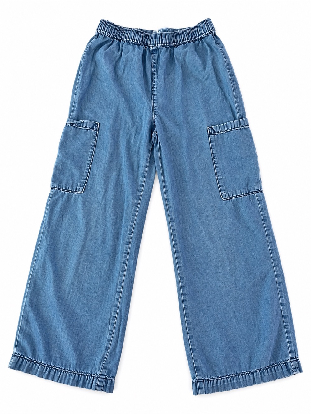 GAP Kids XL 12 Denim Comfy Cargo Pants Pull On Elastic Waist Wide Leg Blue